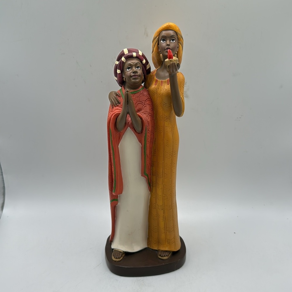 Elegant African American Art Figurine Mom Daughter Made In USA Art Decor